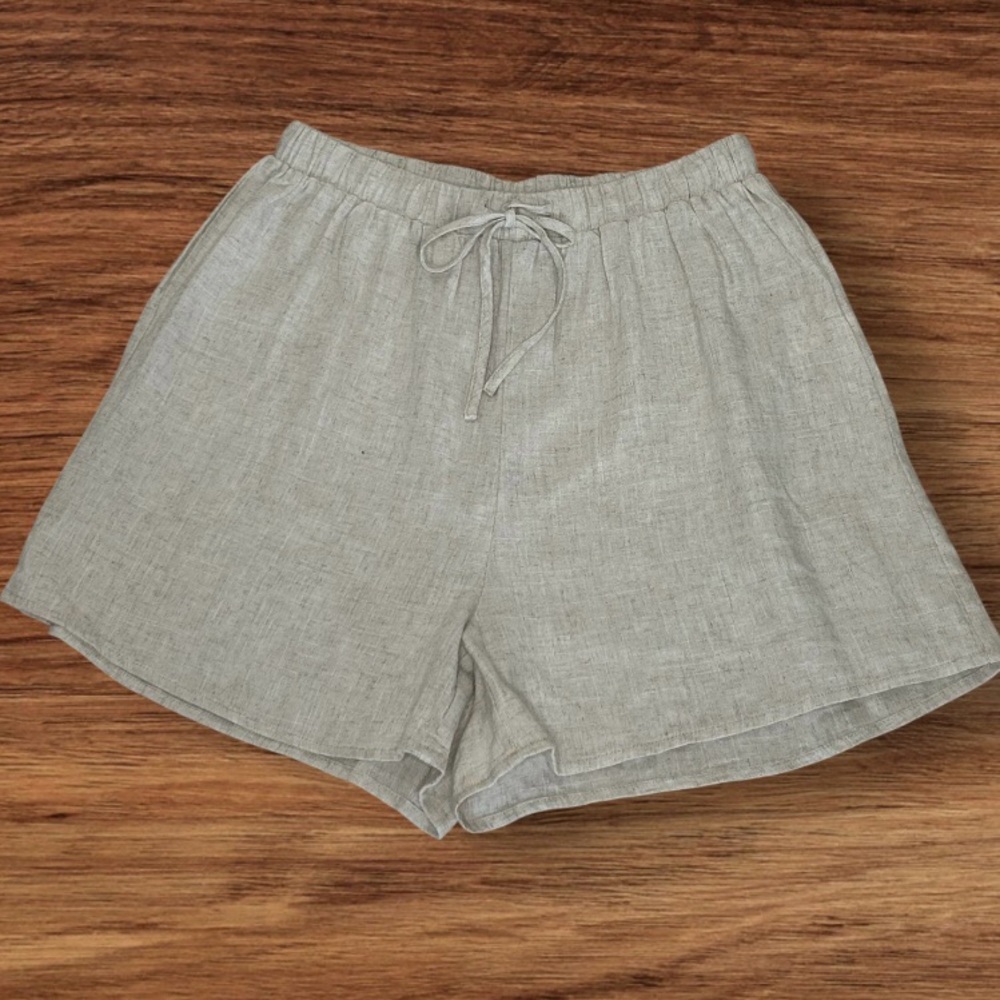 SHEIN Beige Linen Blend High Waist Shorts‎ with Elastic Waistband Front Tie Sz M